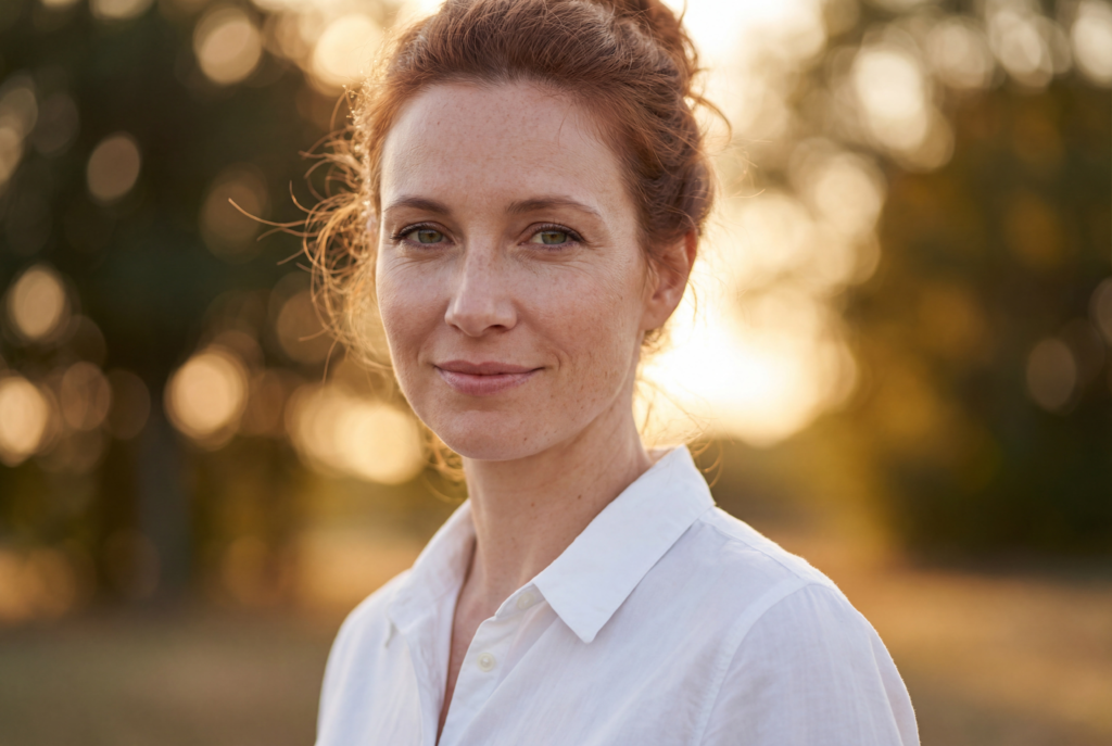 Editorial-Outdoor-Porträt mit Golden-Hour-Lichtsetzung — Recruiting-Visual für Führungskräfte-Kampagnen im Mittelstand